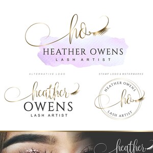 Design de logotipo de artista de cílios, kit de marca de cílios, pacote de logotipo pré-fabricado, logotipo de extensões de cílios dourados, cartão de visita, pacote personalizado de marketing 332