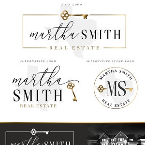 Logo de l’agent immobilier, Conception du logo clé, Kit de marque immobilière, Clé immobilière, Ensemble de marketing immobilier, Logo de l’immobilier de la carte de l’État, Ensemble de logo du courtier 263.2
