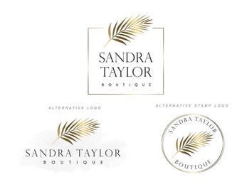 Boutique branding set, Palm leaf logo, Golden palm leaf, Fashion branding kit, Event planner logo, Photography logo, Chic modern logo 363