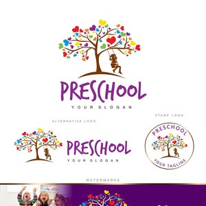 Logo della scuola materna, Logo dell'asilo, Logo dell'asilo nido, Logo della scuola, Logo del tutoraggio, Logo dell'albero con i cuori, Logo del bambino sull'altalena, Scuola materna 459