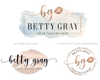 Makeup Logo Design, Lips Logo Design, Rose gold Branding kit, Make up Branding Package, Boutique logo, Lip sense logo, lips kit 288