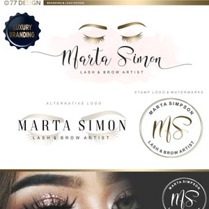 Design de logotipo de artista de cílios, kit de marca de cílios, pacote de logotipo pré-fabricado, logotipo de extensões de cílios dourados, cartão de visita, pacote personalizado de marketing 011