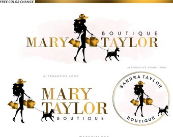 Chic logo, Fashion Logo, Lady logo, Walking dog Logo, Shopping logo, Boutique branding, Women logo package, Gold feminine blog, Clothing 120