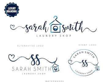Laundry logo design, Washing Machine logo Cleaning Clothe Logo, Premade logo Laundry Shop, Wash service room, Branding kit, Branding set 268