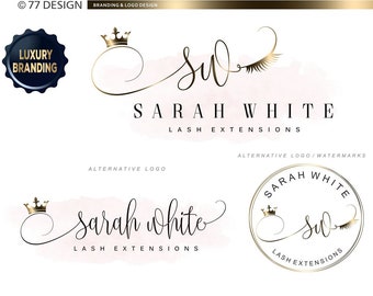 Lashes logo, Crown lash beauty logo, Makeup logo, Lash artist logo design, Eyelash branding, logo package, Gold lashes extensions logo 018