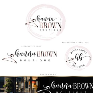 Design de logotipo de boutique, conjunto de marca de boutique de cabide, cartão de visita de boutique, logotipo de cabide dourado, kit de marketing de moda, logotipo feminino 270.3