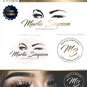 Kit de marca de cílios, design de logotipo do artista Lash, pacote de logotipo pré-fabricado, logotipo de extensões de cílios dourados, cartão de visita, pacote de beleza de maquiagem 009