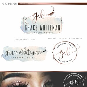 Design de logotipo de artista de cílios, kit de marca de cílios, logotipo de iniciais de caligrafia, logotipo de extensões de cílios, aquarela, kit de cílios Pacote personalizado 017