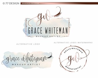 Lash artist logo design, Eyelash branding kit, Calligraphy initials logo, lash extensions logo, Watercolor, Lashes kit Custom package 017