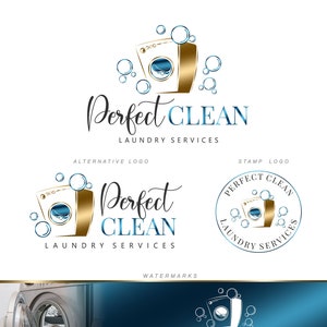 Design del logo della lavanderia, Logo della lavatrice Logo della lavatrice Logo della pulizia, Logo prefabbricato Negozio di lavanderia, Stanza di servizio di lavaggio, Kit di branding, Set di branding 421