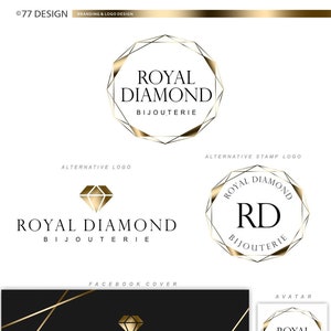 Jewelry logo design, Diamond logo, Premade kit, logo package, Luxury Logo, Geometric golden logo, Branding Kit, Custom Boutique logo 141