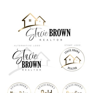 Design de logotipo imobiliário Logotipo do corretor de imóveis Selos de corretor de imóveis Logotipos de casas douradas Logotipo da casa do corretor de imóveis Pacote de marca do corretor 377