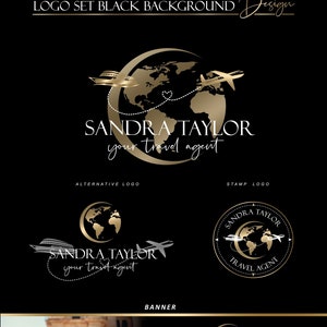 Logo di viaggio, kit di branding avventura, design di viaggio sulla mappa del mondo, blogger di viaggio, globo, biglietto da visita dell'agente di viaggio, logo dell'aereo, Trip agen 508