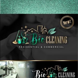 Bio Cleaning service logo, Commercial residential logo Home House cleaning marketing kit Housekeeping Maid Logo, Business house logo 515