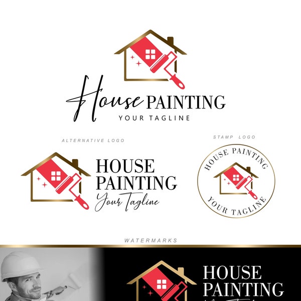 House painting service logo, Home Decorator Logo, House painter logo, Colorful Logo, House Painter logo, Paint Roller Logo, Dyer logo  355