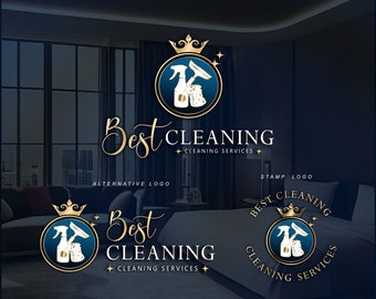 Cleaning logo design, Gold crown cleaning logo set, Cleaning service, House cleaning, House cleaning logo cleaning company logo set 434