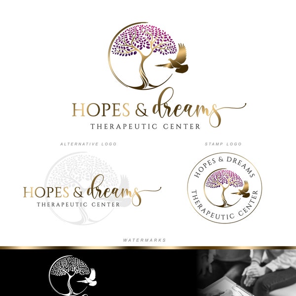 Therapeutic center logo, Life coach therapy logo, Psychologist logo, Dove logo design, Hope logo, Dream logo, Mind Spirit logo, Logo set 486