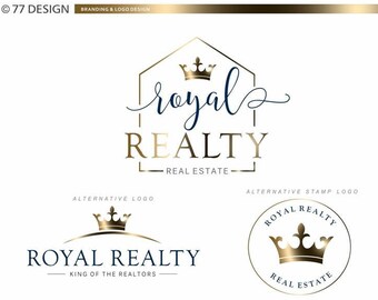 Real estate logo, Realtor Crown logo Watermark, Branding kit, Marketing kit, Broker agent, Stamp, Business card, King Interior Design 061