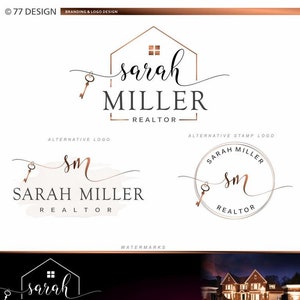 Logotipo de bienes raíces, logotipo de realtor Marca de agua, Kit de marca, Kit de marketing, Corredor de casa, Sello, Tarjeta de visita, Diseño de interiores de rosa dorada clave 060