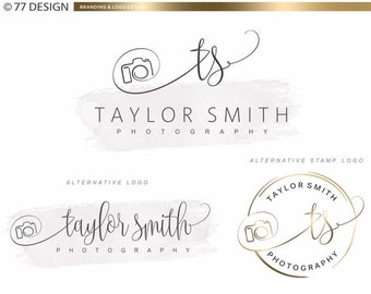 May include: A branding and logo design kit for a photography business called "Taylor Smith Photography". The kit includes a logo, watermark, Facebook cover, avatar, email signature, and business card designs. The logo features a stylized camera icon and the initials "TS" in a script font.