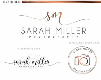 May include: A branding and logo design kit for a photography business. The kit includes a logo, alternative logos, a watermark, a Facebook cover, an avatar, an email signature, and business cards. The logo features the name "Sarah Miller Photography" in a cursive font with a camera icon.