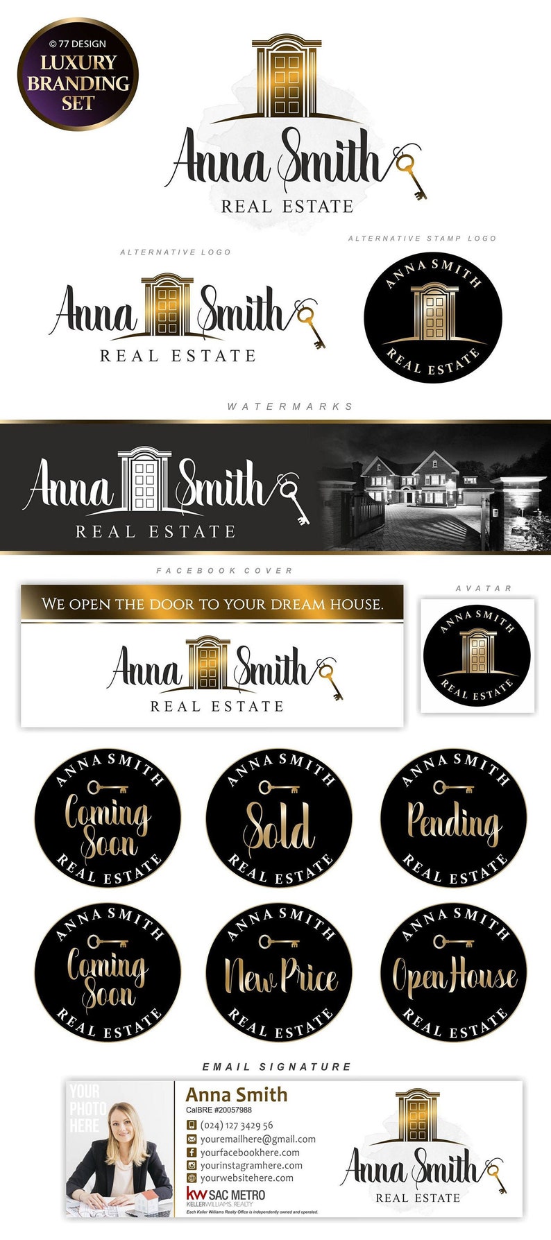 Luxury Door Real Estate logo design, Branding kit, Realtor logo, Real estate agent marketing, Stamp Sign logo, Key logo, Broker design 233 image 1