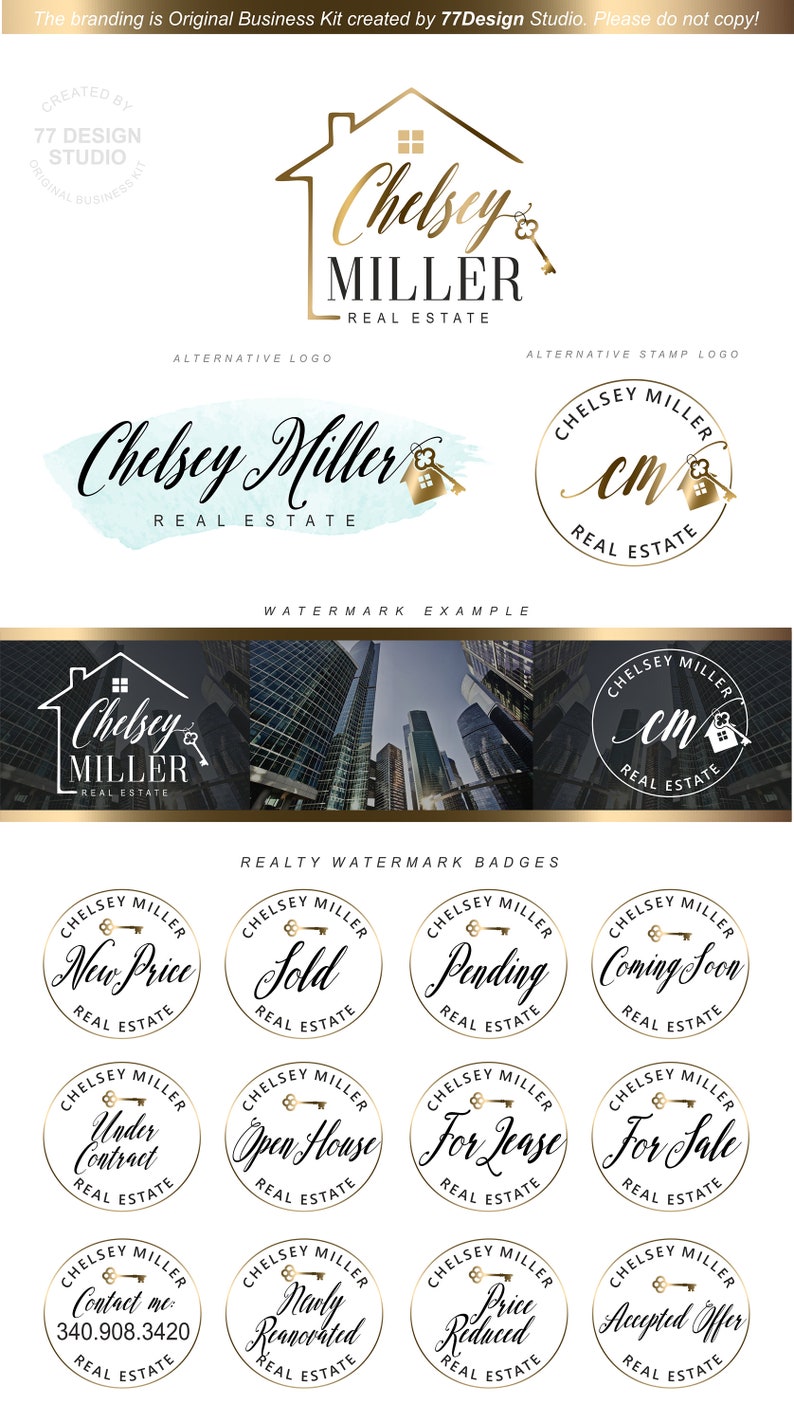 Real Estate Logo Design, Branding Kit, Realtor Logo, Gold Realty ...