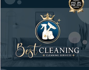 Cleaning logo design, Gold crown cleaning logo set, Cleaning service, House cleaning, House cleaning logo cleaning company logo set 434