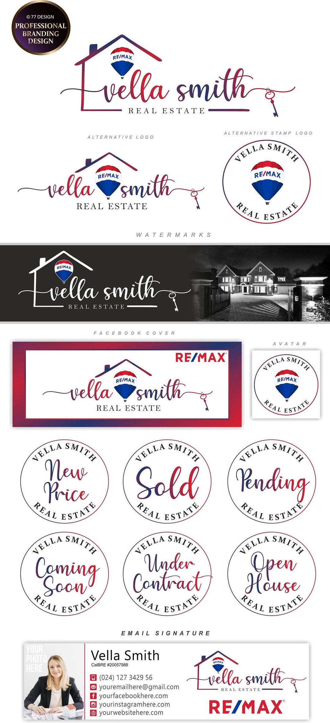 Real Estate Logo Design, REMAX Balloon Logo, Branding Kit, Realtor Logo ...