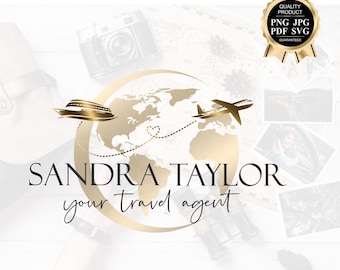 Travel agent logo branding with globe, plane and ship 508