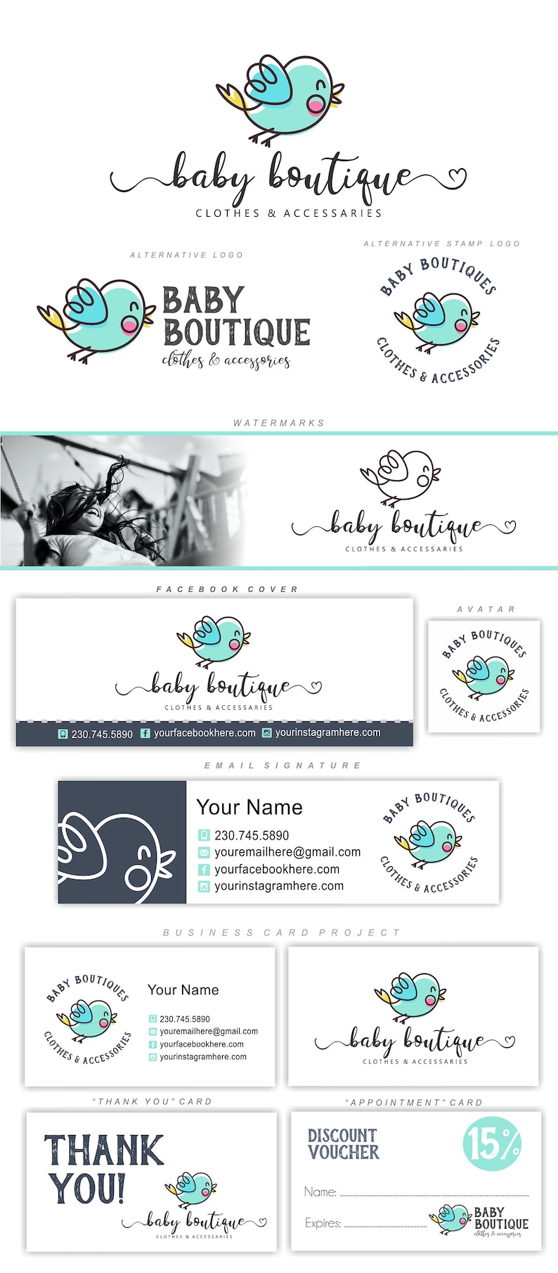 Baby Boutique Logo, Birdie logo, Kids store logo, Baby fashion logo, Kids shop logo, Kids Logo Brand, Babies Clothing Shop, Kids logo 314 Extended Brand Kit