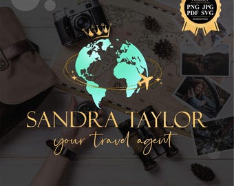 Adventure Travel Logo Branding Kit, World Map Design (Digital Files) 556