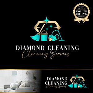 Diamond Cleaning logo, Mop Logo, Vacuum cleaner, House cleaning logo, Cleaning Service Logo, Cleaning business logo, Housemaid logo 568