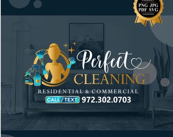 Cleaning Service Logo, Premade Housekeeping Branding Kit 550