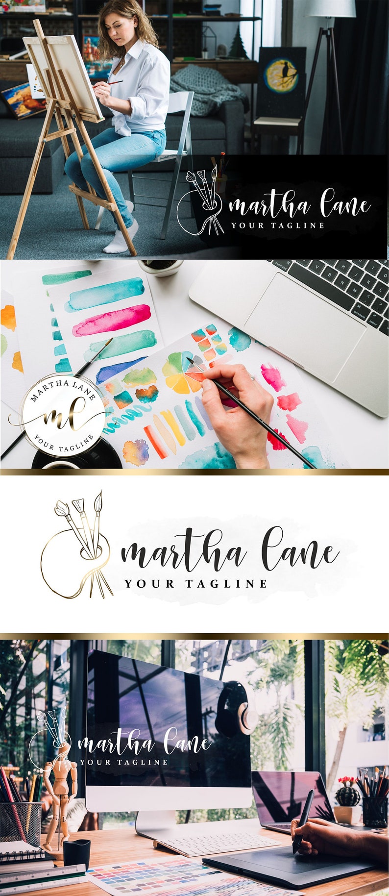 Painting Logo Art Shop Logo Set Paint Brush Logo Watermark Etsy