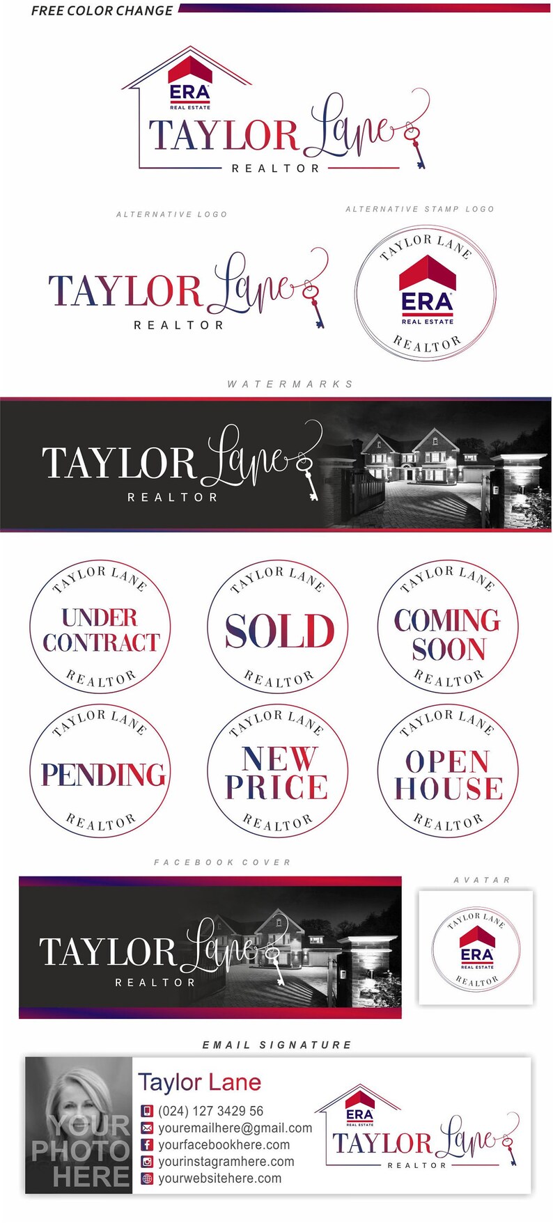 Real Estate logo design, ERA logo, Branding kit, Realtor logo, Real estate agent marketing stamp House key logo, Broker design REMAX 127.1 image 1