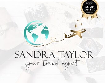 Travel logo, Adventure Branding Kit, World map trip design, travel blogger, Globe, Travel agent business card, airplane logo, Trip agen 516