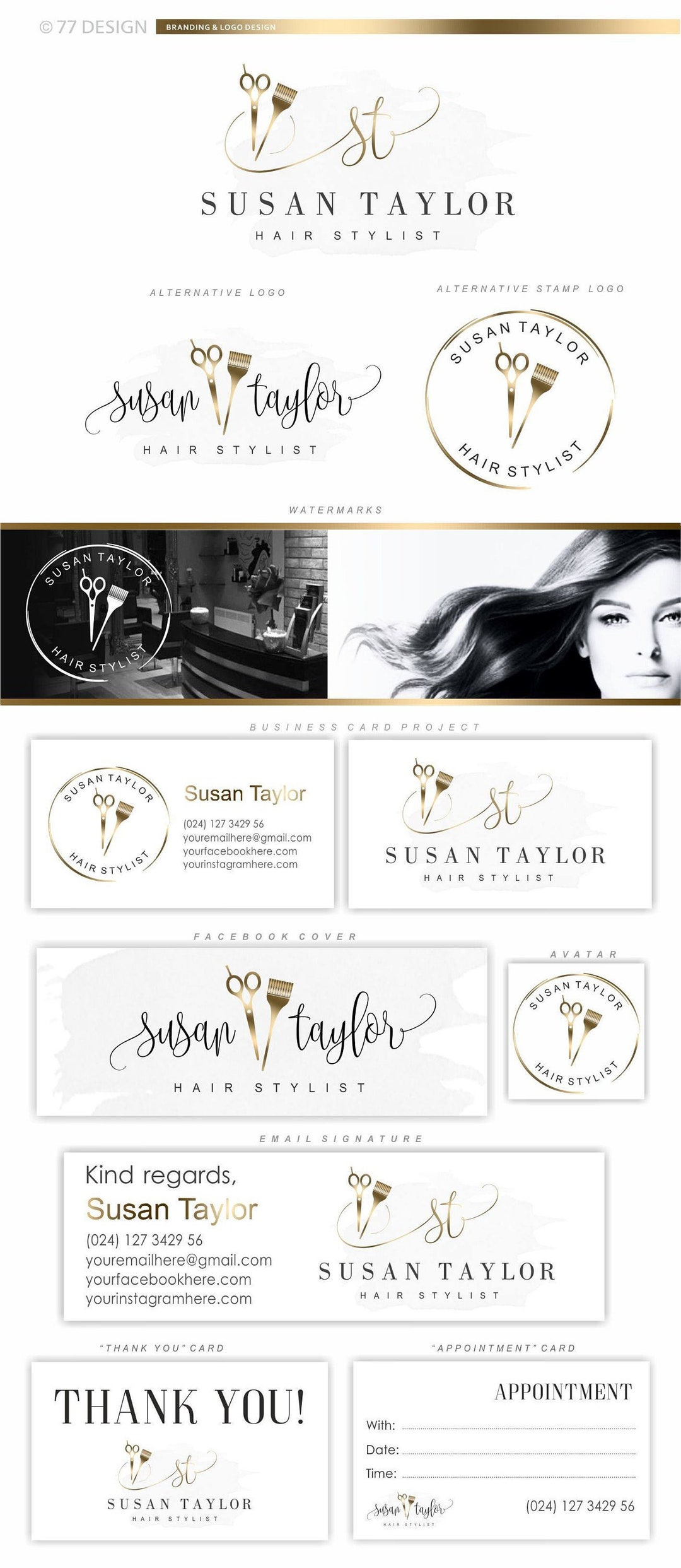 Hair Salon Logo Scissors Brush Logo Beauty Logo Hairdresser - Etsy