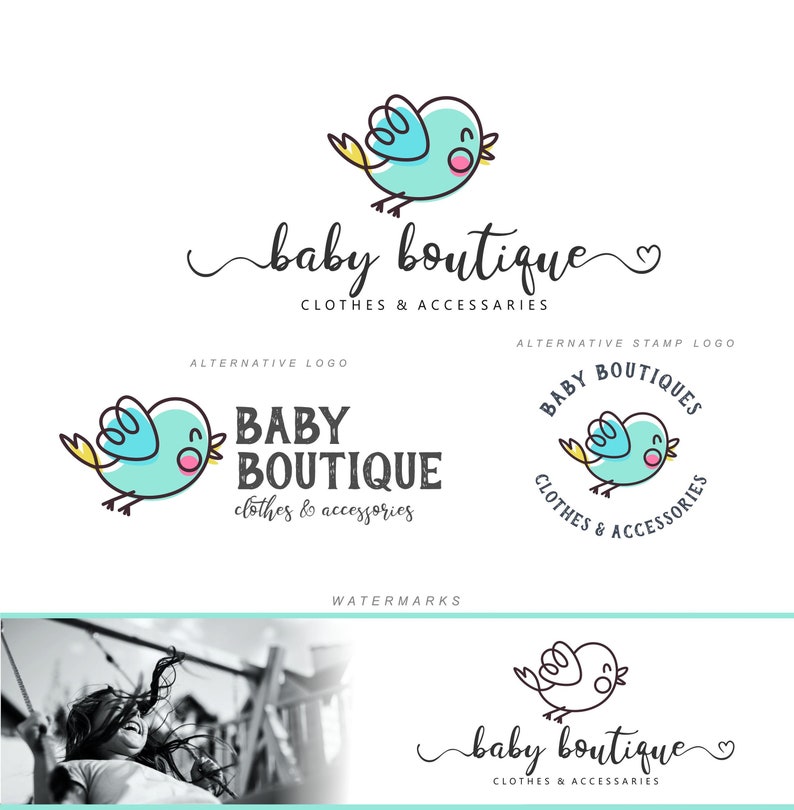 Baby Boutique Logo, Birdie logo, Kids store logo, Baby fashion logo, Kids shop logo, Kids Logo Brand, Babies Clothing Shop, Kids logo 314 Small Branding Kit