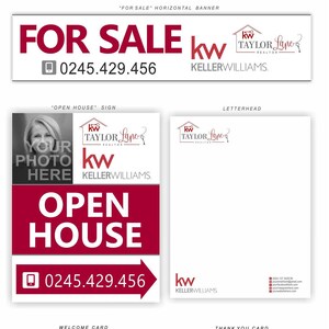 May include: A red and white real estate sign with the text "FOR SALE" and a phone number. The sign also includes the Keller Williams logo and the name "Taylor Lane, Realtor".