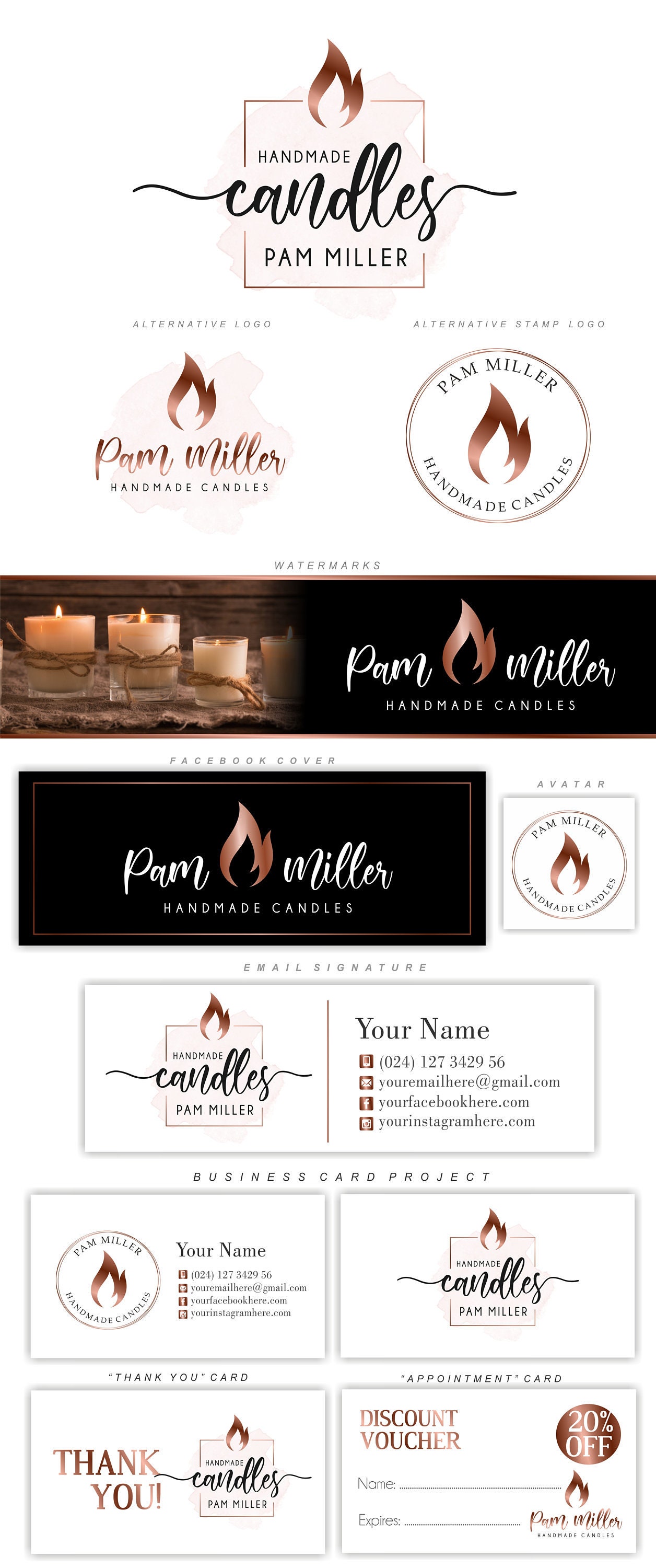 Candle Logo Design, Candles business logo set, Aroma Therapy boutique, Handmade candles logo, Candles shop logo, Wellness logo, Logo  385
