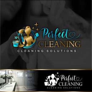 Cleaning company service logo design, Commercial residential logo Home House marketing kit Housekeeping Maid Logo, Business branding kit 549