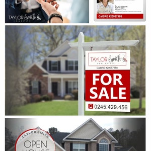 May include: A red and white real estate sign with the text "FOR SALE" and a phone number. The sign is in front of a house with a green lawn.
