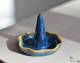 Ceramic Ring Holder Ring Cone Ring Dish Ring Bowl Blue Dish