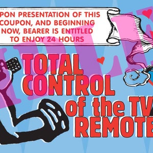 Individual Love Coupon Fun and Colorful Instant Download Gift I Love cYOUpon #13: Total Control of the TV Remote