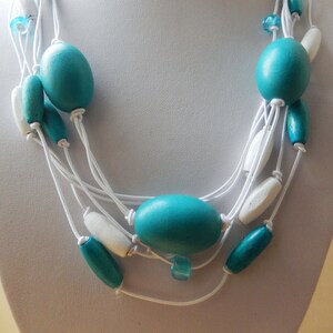 Braided Blue Wooden Beaded Necklace: Boho Layering Jewelry