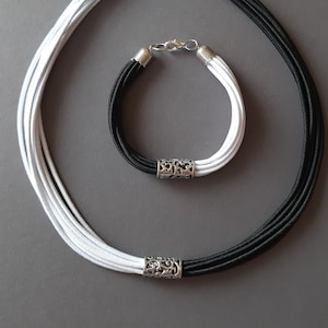 Black & White Ropes Necklace: Multistrand Bib Set