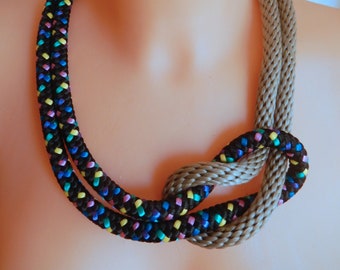 rope necklace  / black necklace /beige set / Fabric necklace /cheerful necklace/ colorful set / beige bracelet,rope bracelet