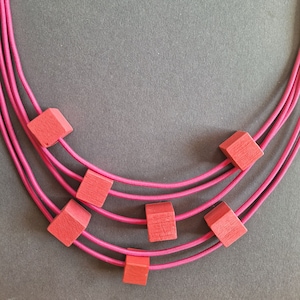 Pink necklace, pink cubes, rope necklace,cherful necklace, pink rope, fabric jewellery