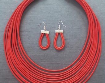 Conjunto de cordas vermelhas, colar de corda, brincos vermelhos